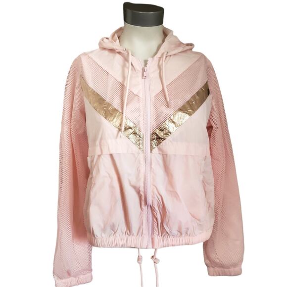 Generation Love Jackets & Blazers - GENERATION LOVE Quincy chevron lightweight hooded pink windbreaker jacket XS NEW